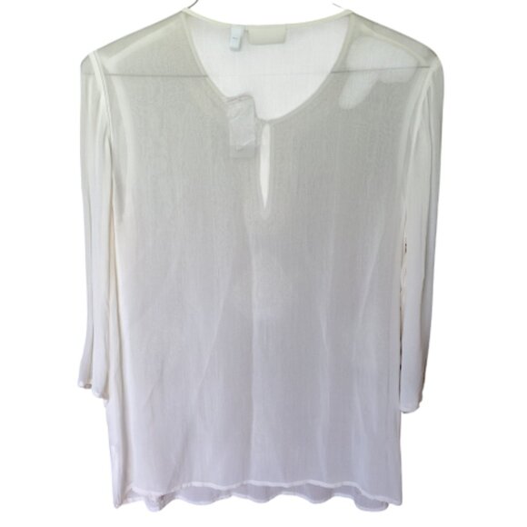 CHICOS | NWT Sheer Cream Metallic Silver Embroidered Blouse Holiday Party L - Picture 2 of 13